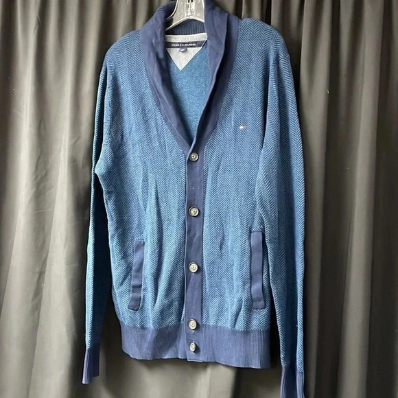 Blue Tommy Hilfiger Cardigan Sweater L‎ - Picture 1 of 4